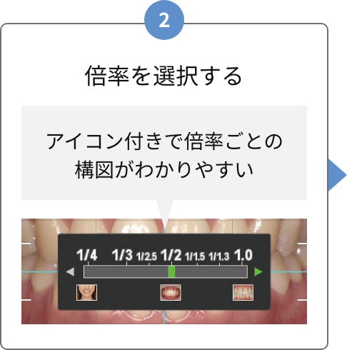 2 倍率を選択する アイコン付きで倍率ごとの構図がわかりやすい