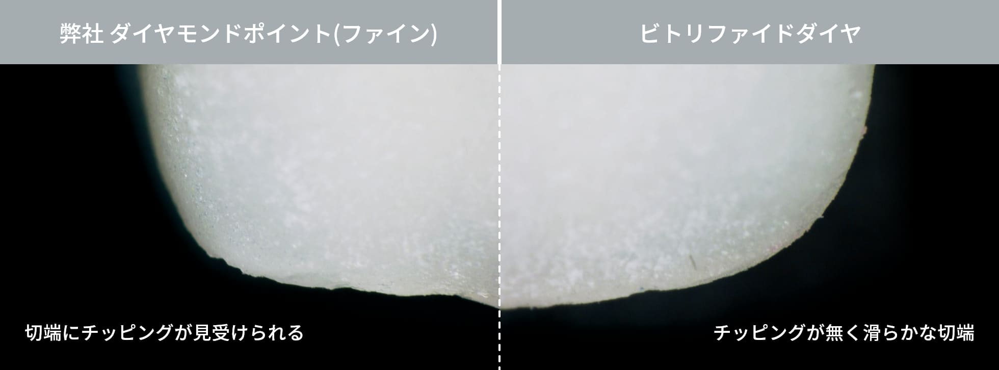 弊社ダイヤモンドポイント（ファイン）とビトリファイドダイヤの比較画像